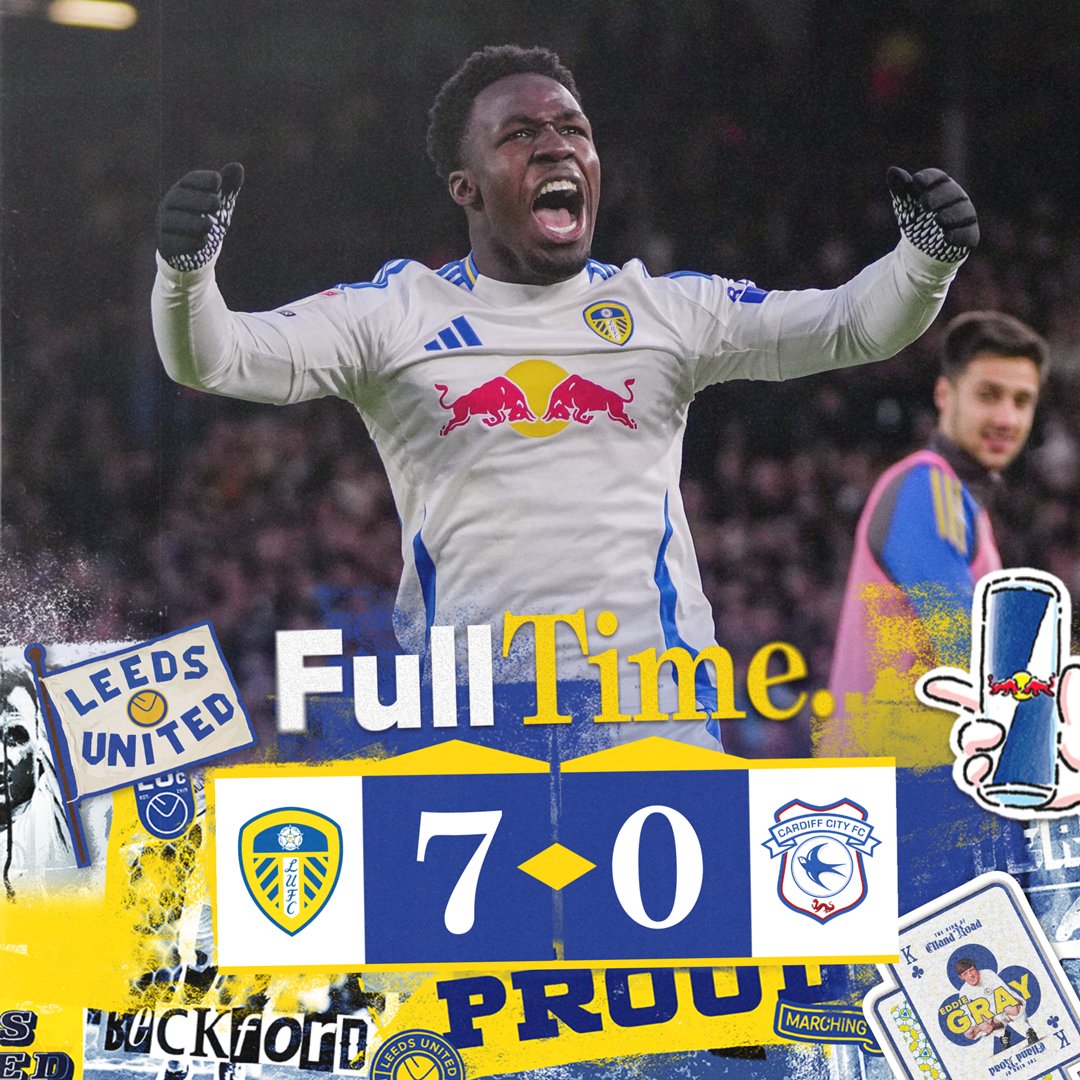 这也是个7-0!利兹联7球大胜卡迪夫城,30轮拿63分领跑英冠!